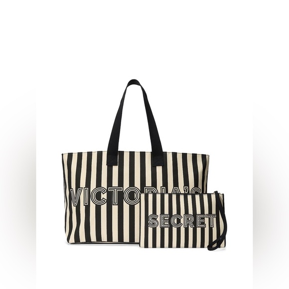 Victoria's Secret Handbags - VICTORIA'S SECRET Graphic Stripe Tote & Wristlet Pouch Set